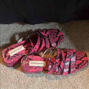 Antonio Melani Vibrant Pink Snake Print Sandals